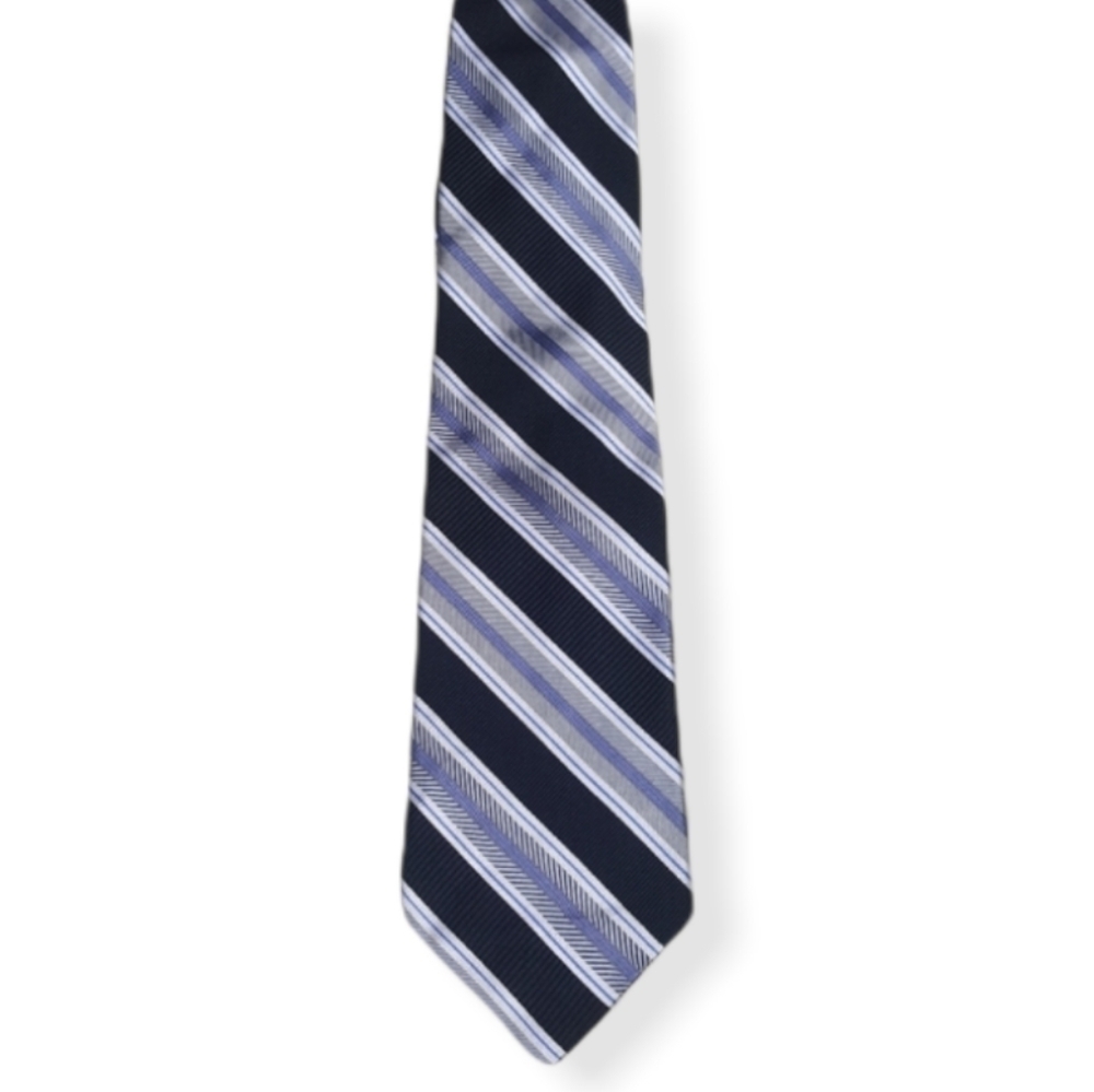 Oro Massimo Italy Silk Black And Blue Striped Tie